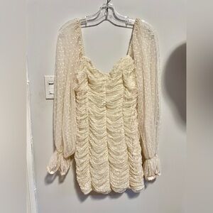 Cream Mesh Polka Dot Mini Dress